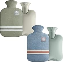 IPON Hot Water Bottle, Set of 2, Hot Water Bottle with Cover, Capacity, 33.8 fl oz (1 L), Fill Type, PVC, Soft, Hot Water Bag, Hot Water Bag, Camping, Eco Hot Water Bottle, Energy Saving, No Electricity Required, Reusable, Cold Protection, Heating, Comfor