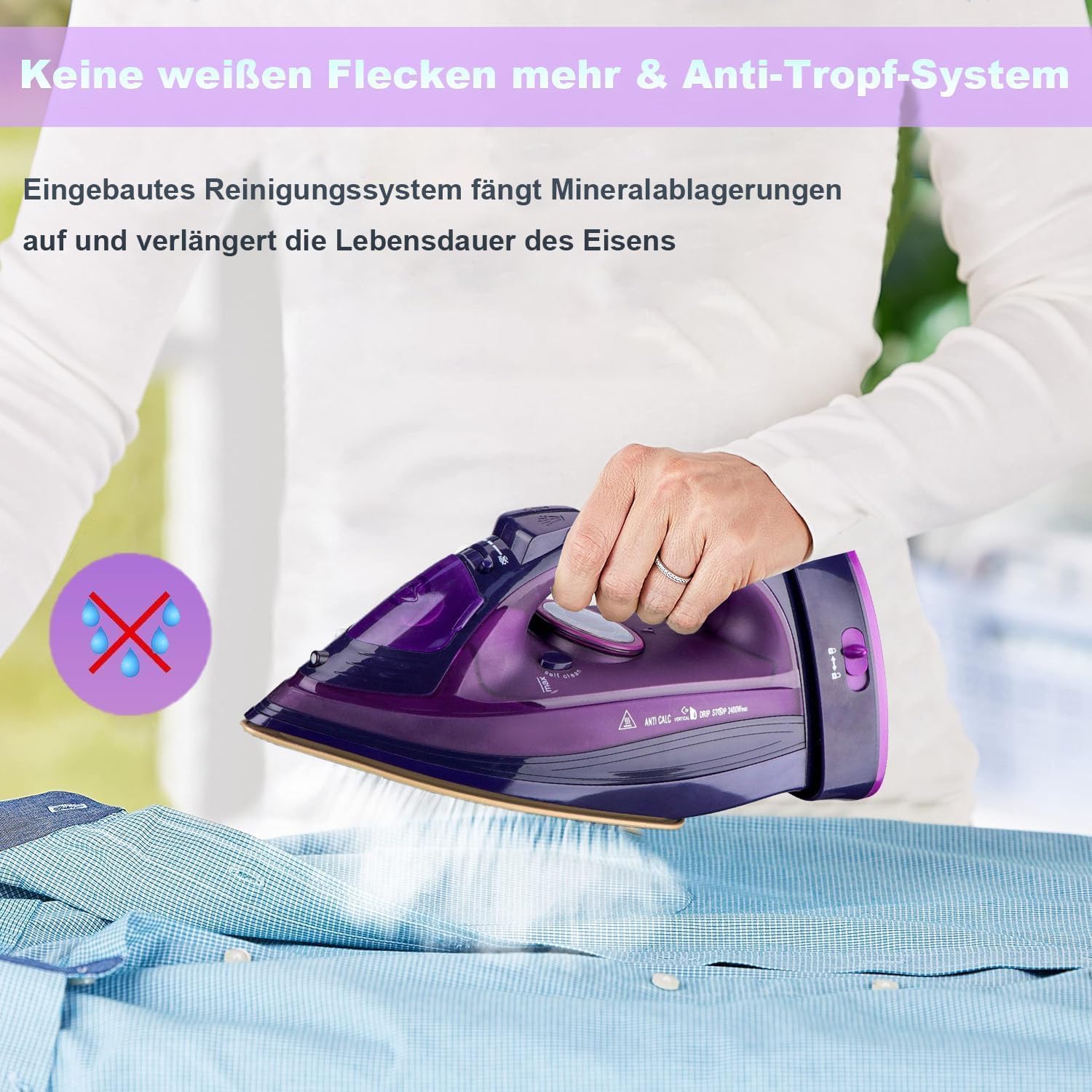 2400W kabelloses Bügeleisen, Dampfbügeleisen, Keramiksohle, abschaltautomatisch & temperaturverstellbar