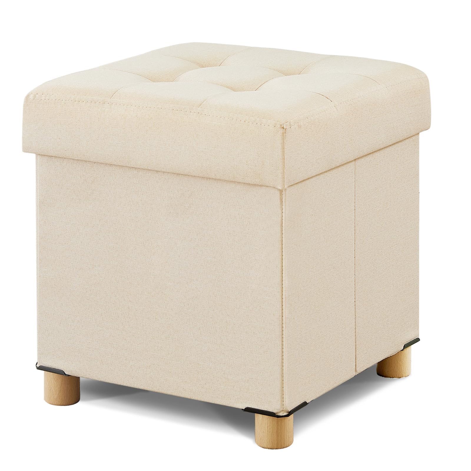 BRIAN &amp; DANY Ottoman with Storage, Square Small Storage Ottoman Foot Rest with Legs, Ottomans Foot Stool for Dorm, Living Room, Entryway 14.8"x14.8"x17.8" (Beige)