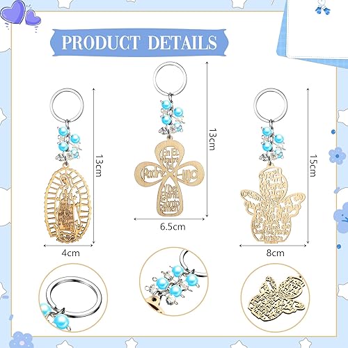 Miniatura 10 de 30 llaveros de bautizo para cruz de madera con bolsas de regalo de organza recuerdo de bautismo perlas blancas