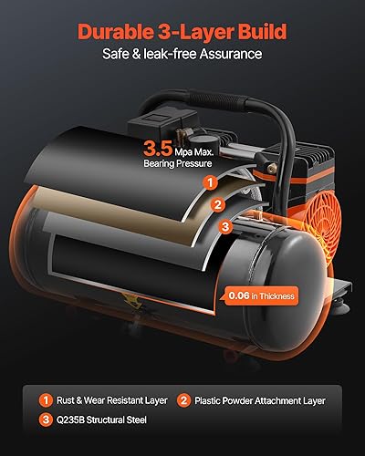 Miniatura 5 de VEVOR Compresor de aire, tanque de acero de 2 galones, compresor de aire libre de aceite de 1HP 2.1CFM a 90PSI y presión máxima de 120PSI, compresor