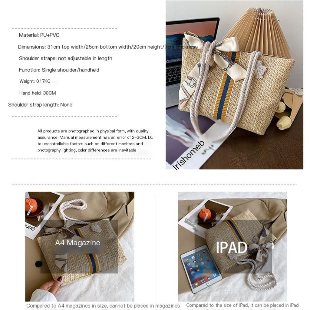 Borsa di paglia, Borse da donna a tracolla alla moda in corda di cotone spiaggia for le vacanze