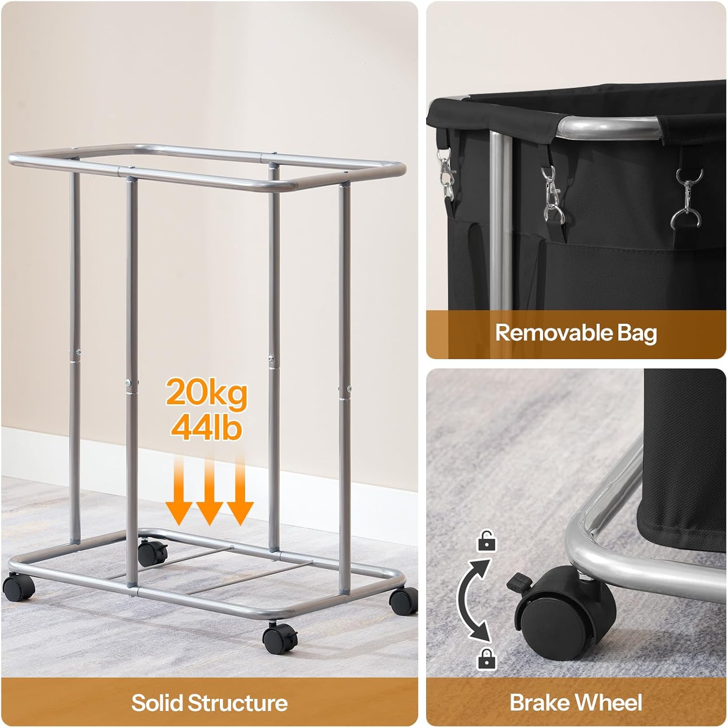 HOOBRO 170L Laundry Basket with Wheels, 45 Gallons Rolling Laundry Hamper, Narrow Slim Laundry Sorter with Removable Oxford Fabric Bag, Laundry Room, Dorm Room, Bedroom, Black BB05XY01