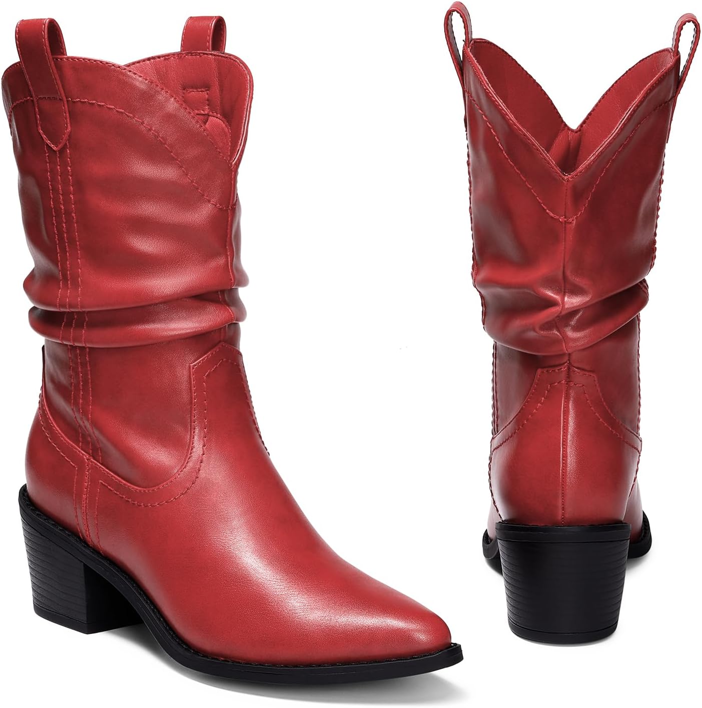 DREAM PAIRS Women's Cowgirl Boots, Mid Calf Western Cowboy Chunky Heel... - Picture 21 of 32