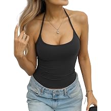 Eachyes Womens Scoop Neck Halter Top Basic Slim Fitted Backless Tank Tops