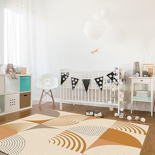 Miniatura 2 de Alfombra de área elipse de línea abstracta naranja, alfombra grande minimalista de puntos negros, alfombra antideslizante para interiores, lavable a