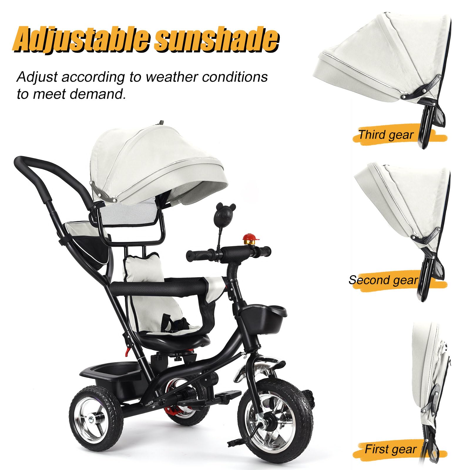 5 en 1 Tricycle Bébé Évolutif,Draisienne Évolutif,Trike Bebe,Velo Poussette Bebe Évolutif,Velo Enfant 5 Ans,De 6 Mois,Pliable,Facile À Plier,Accessoires Pratiques