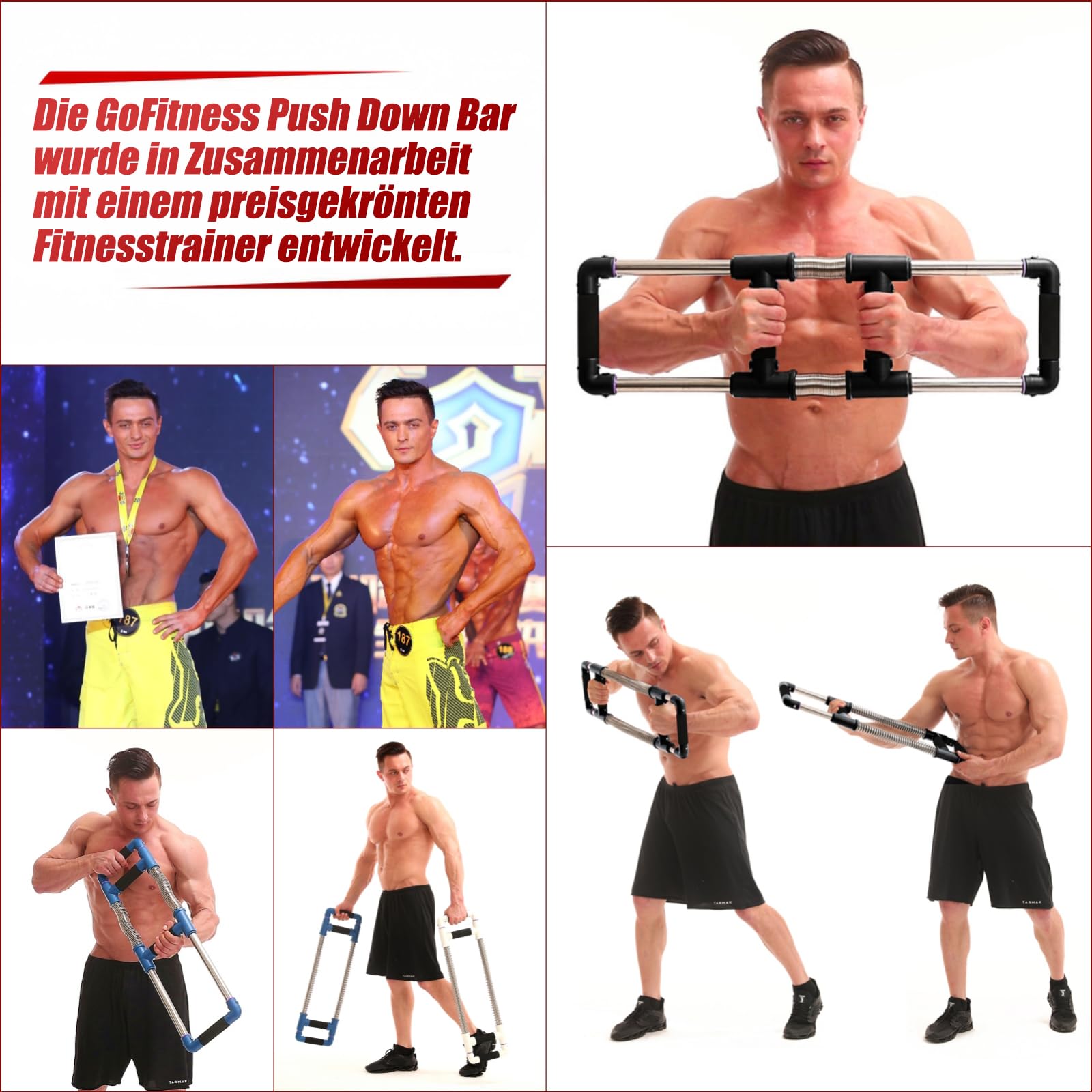 GoFitness Push Down Bar, Brusttrainer Fitnessgerät für Zuhause | Krafttraining Sportgerät für Brustmuskeln, Arme, Schultern, Bauch und Rücken, Home Gym Equipment Brust Trainingsgerät