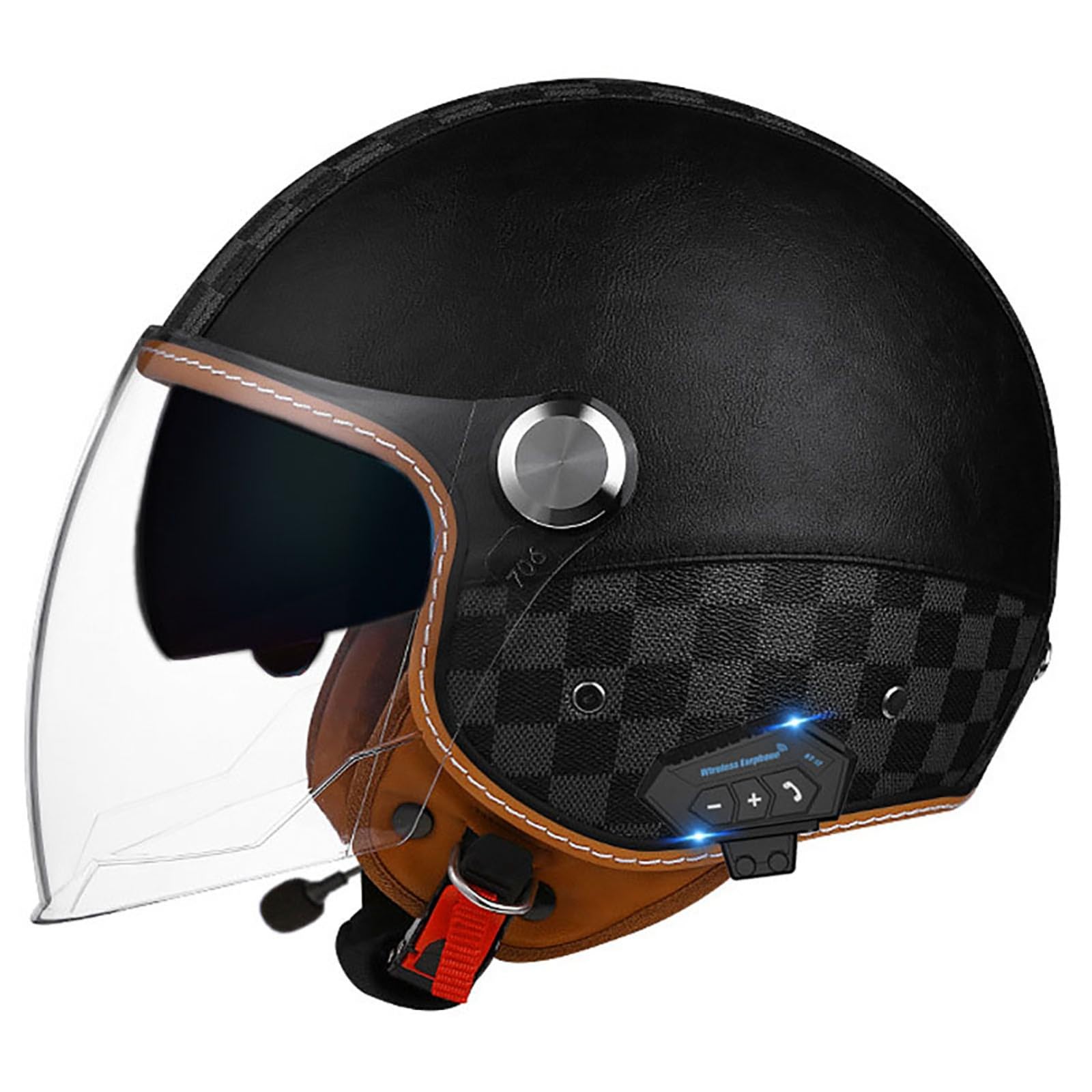 Casque Moto Jet Bluetooth Microphone Intégré, Casque Moto Certification ECE, Adultes Unisex Motocyclette Électrique 3/4 Demi Casque, pour mobylette Scooter 12,L(57-60CM)