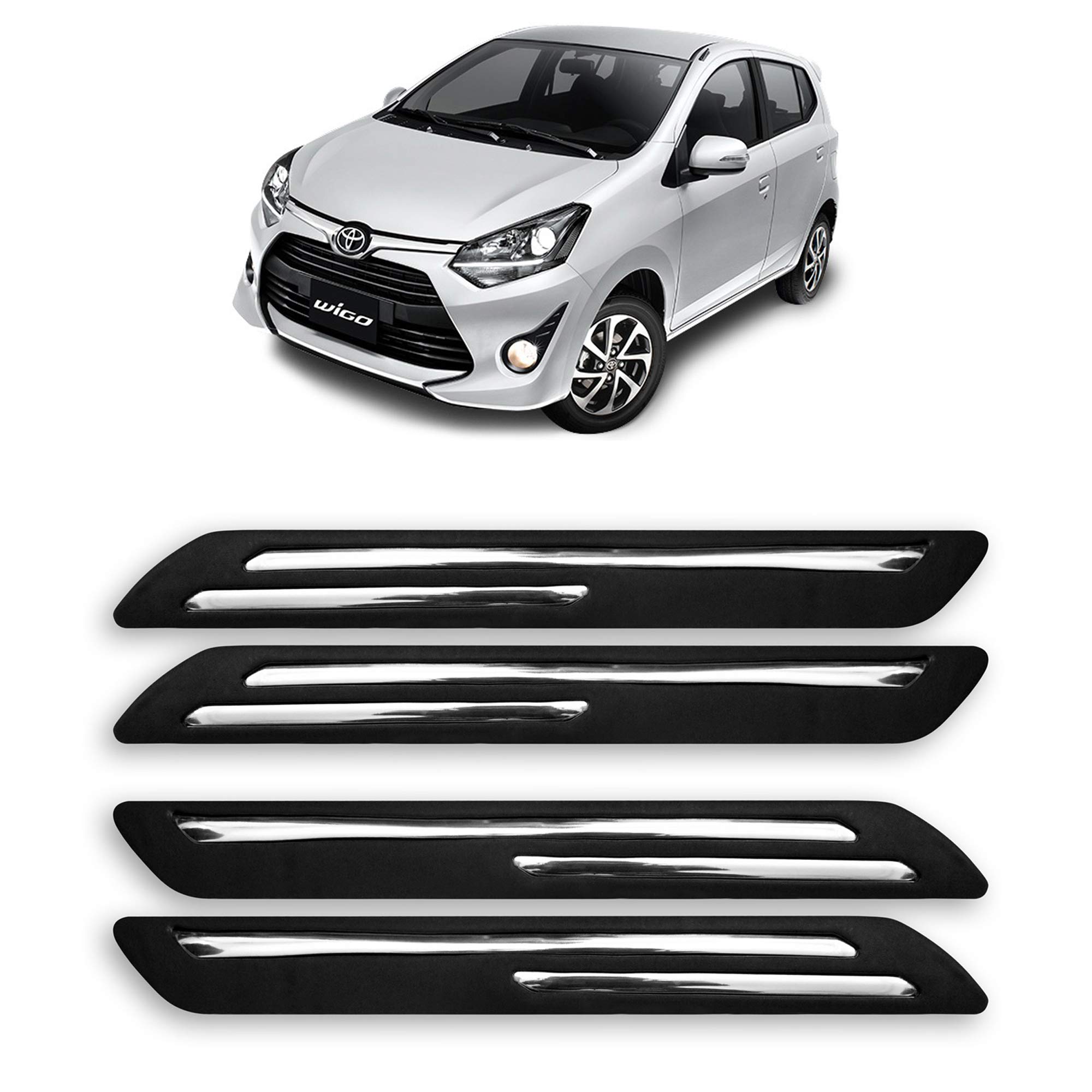 DROHAR® Presenting Car Bumper Protector Guard for Toyota Wigo with Rust Proof Double Chromium Strip (Black Set of 4-Pcs)