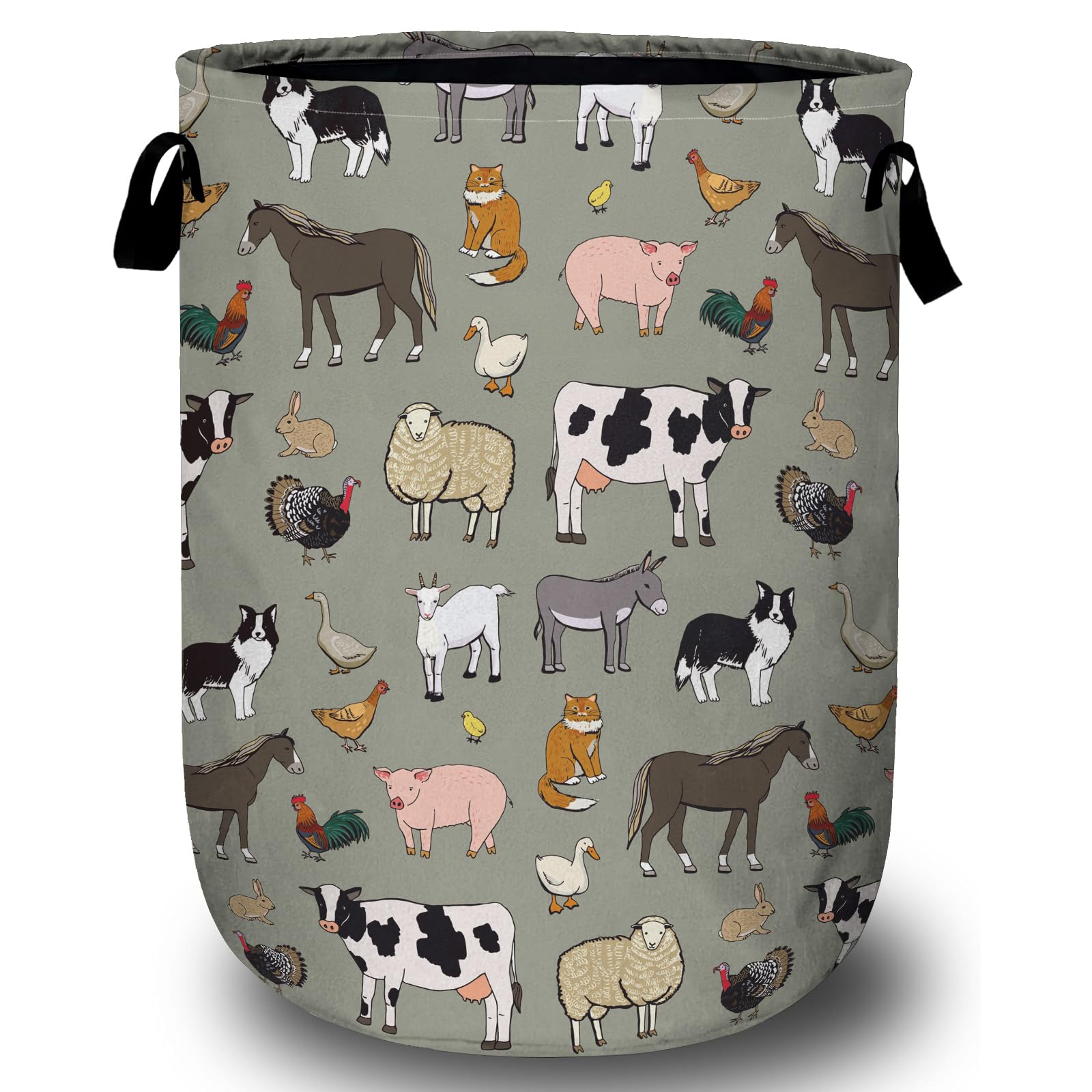 Funny Farm Animal Laundry Basket, Laundry Hamper Collapsible Oxford Cloth with Handle Clothes Toy Storage Bin for Bathroom Laundry Room Bedroom 15.7 X