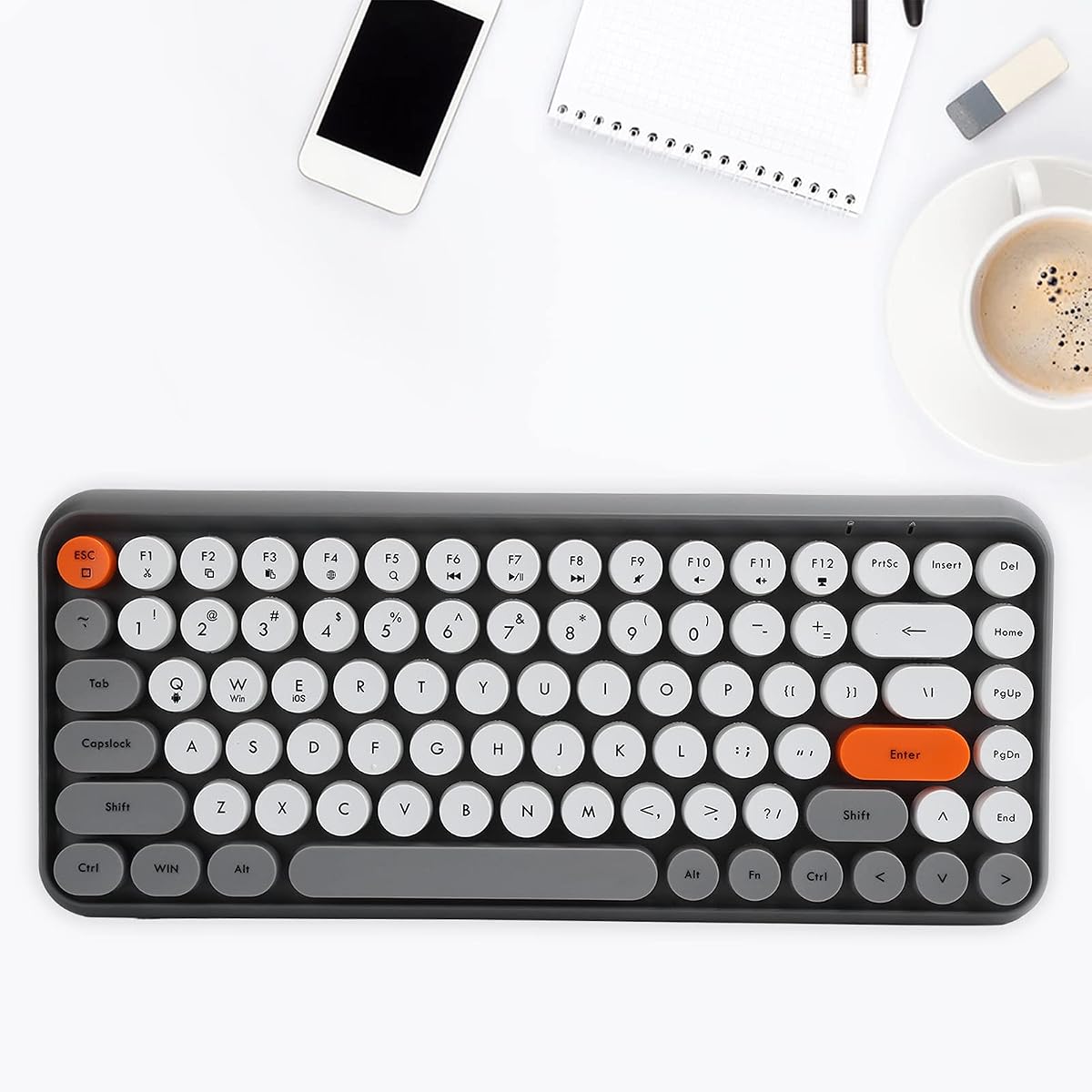 Bezprzewodowa Niebieska Oo H Re Ro, Klawiatura 84 Klawisze Okrągłe, Elastyczne 84 Klawisze Klawiatury Keycap Gaming Materiały Biurowe 308IRRainbow Design z Przenośnym Vin Age