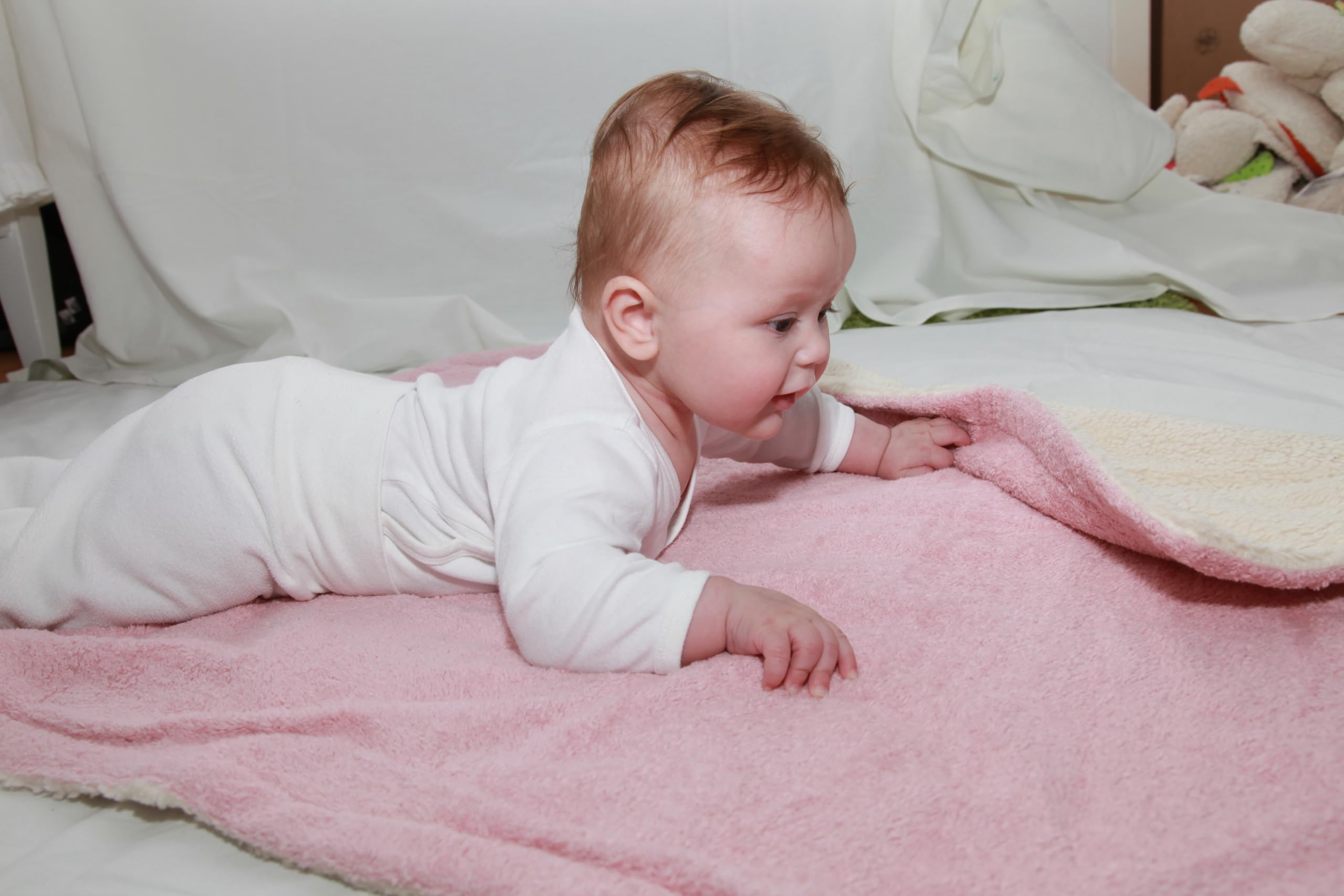 efie Manta de Bebé Rosa/Blanco, cultivo orgánico, certificado GOTS, 100 x 75 cm, 100% fabricado en Alemania.