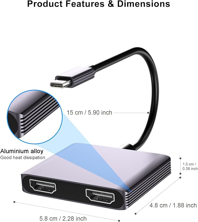 Adaptador USB C a HDMI Dual Monitor, Hub para Laptop miniatura 7