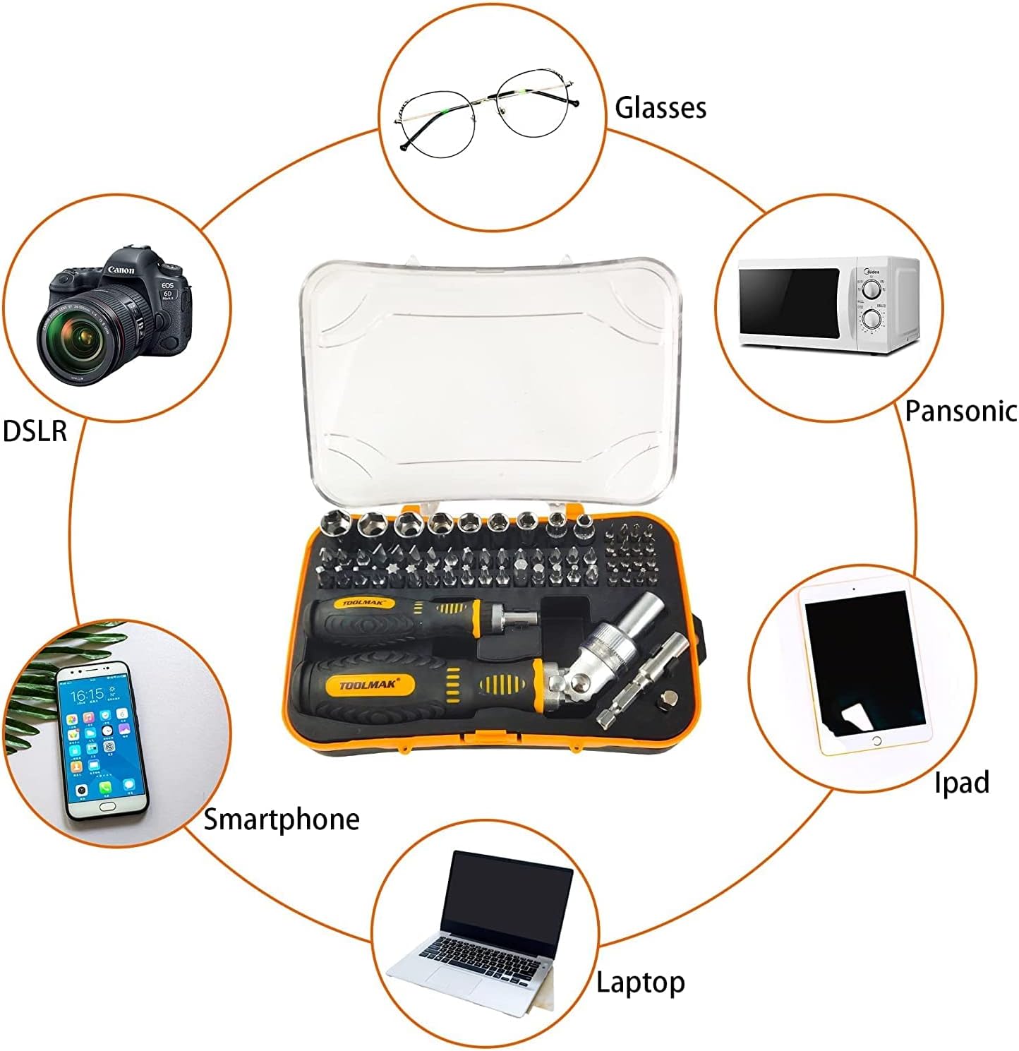 61pcs Ratcheting Screwdriver Set,Socket Set,Precision Screwdriver Bit Set with Rotatable Ratchet Handles ＆ Storage Case,Household Repair Tool Kits for Bike Watches and glasses,phones etc