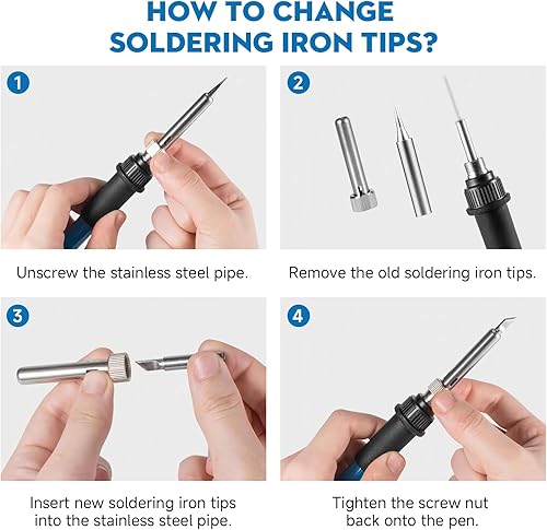 Miniatura 3 de LDK Kit de soldador de 60 W, soldador de 110 V con 5 puntas de soldadura, alambre de soldadura, herramientas de soldadura de soldadura de