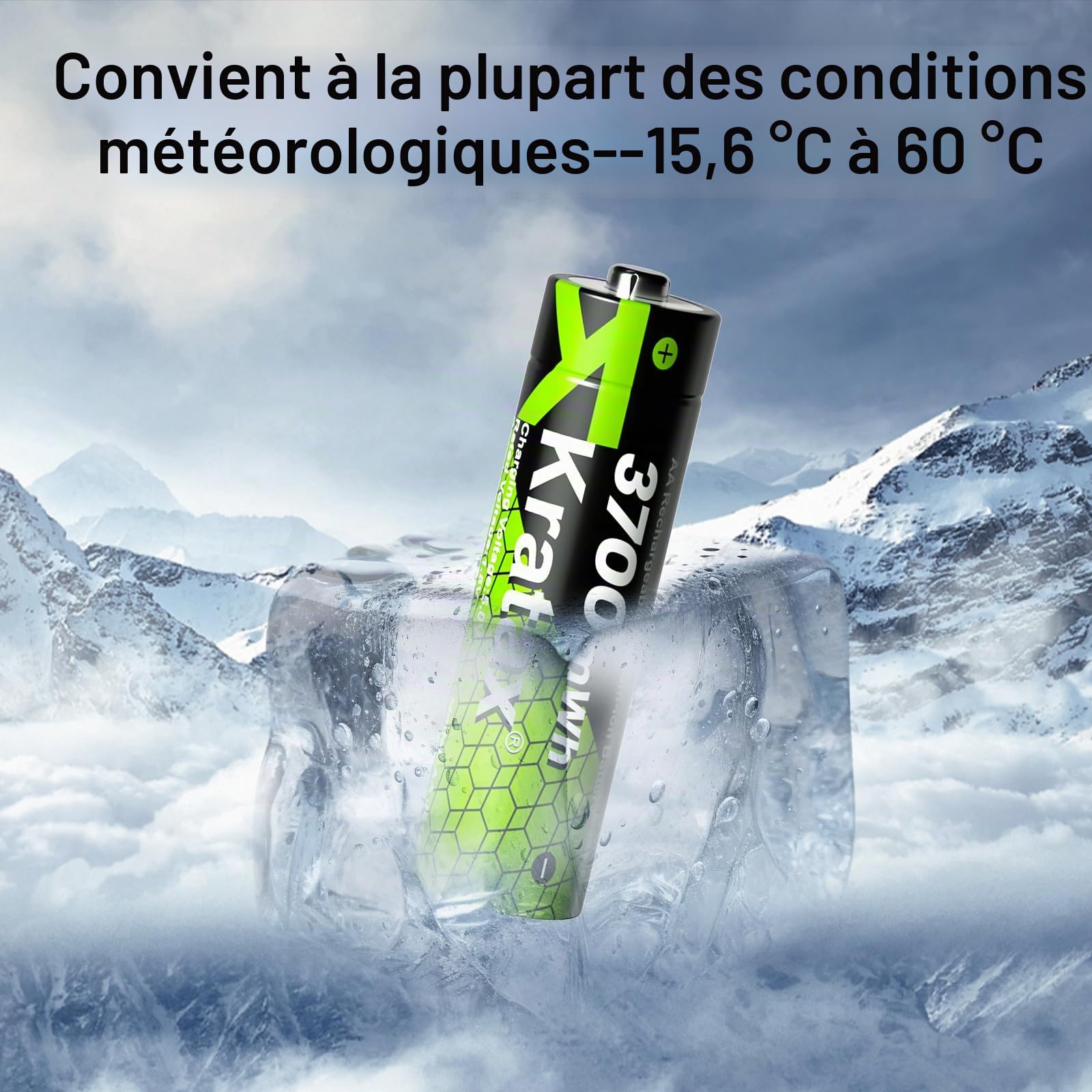 Kratax Lot de 12 piles AA rechargeables au lithium avec chargeur, piles AA haute capacité au lithium 1,5 V 3700 mWh, 2000 cycles de charge, piles AA Li-ion rechargeables avec boîte de charge