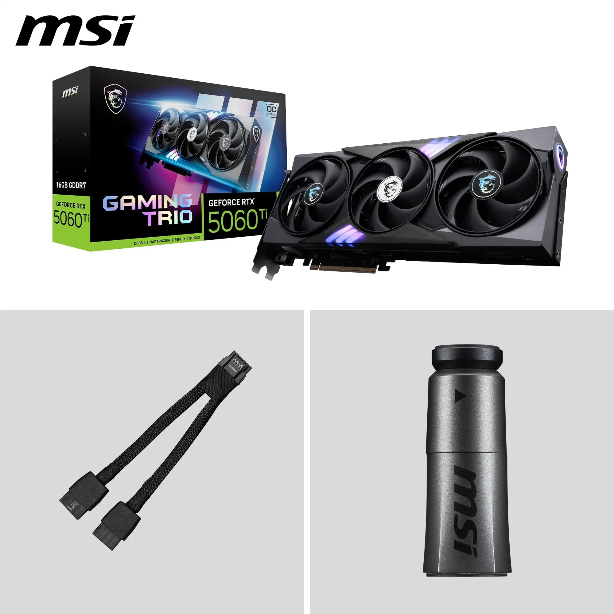 MSI NVIDIA GeForce RTX 5060 Ti 16G Gaming Trio OC Carte Graphique - 16 Go GDDR7 (28 GB/s, 128-bit), PCIe 5.0 - TRI FROZR 4 (3 x Ventilateurs STORMFORCE) - RGB - HDMI 2.1b, DisplayPort 2.1b