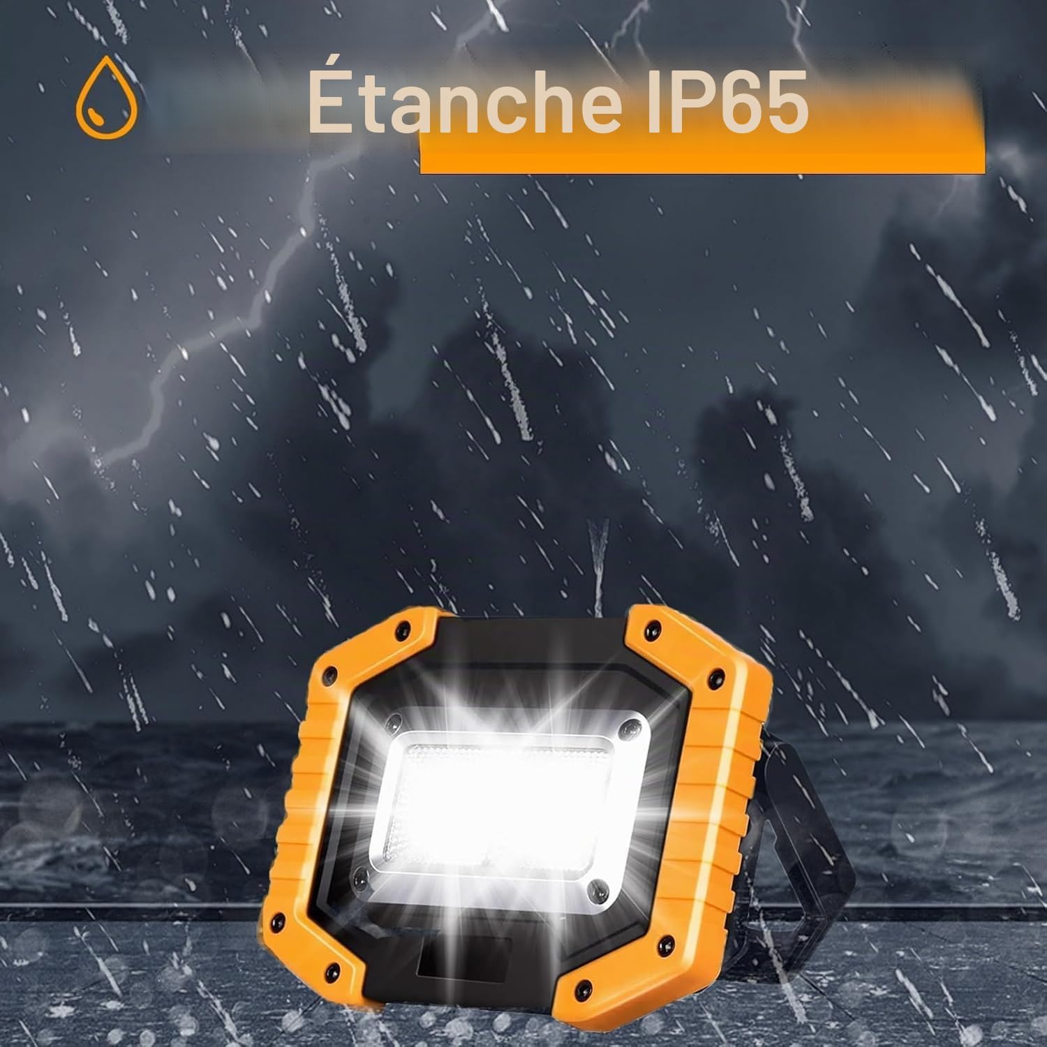 Lot de 2 projecteurs de chantier LED 30 W rechargeables super lumineux 3 modes d'éclairage Lampe de travail étanche COB USB Lampe de camping pour garage, extérieur, camping, urgence, chantiers de