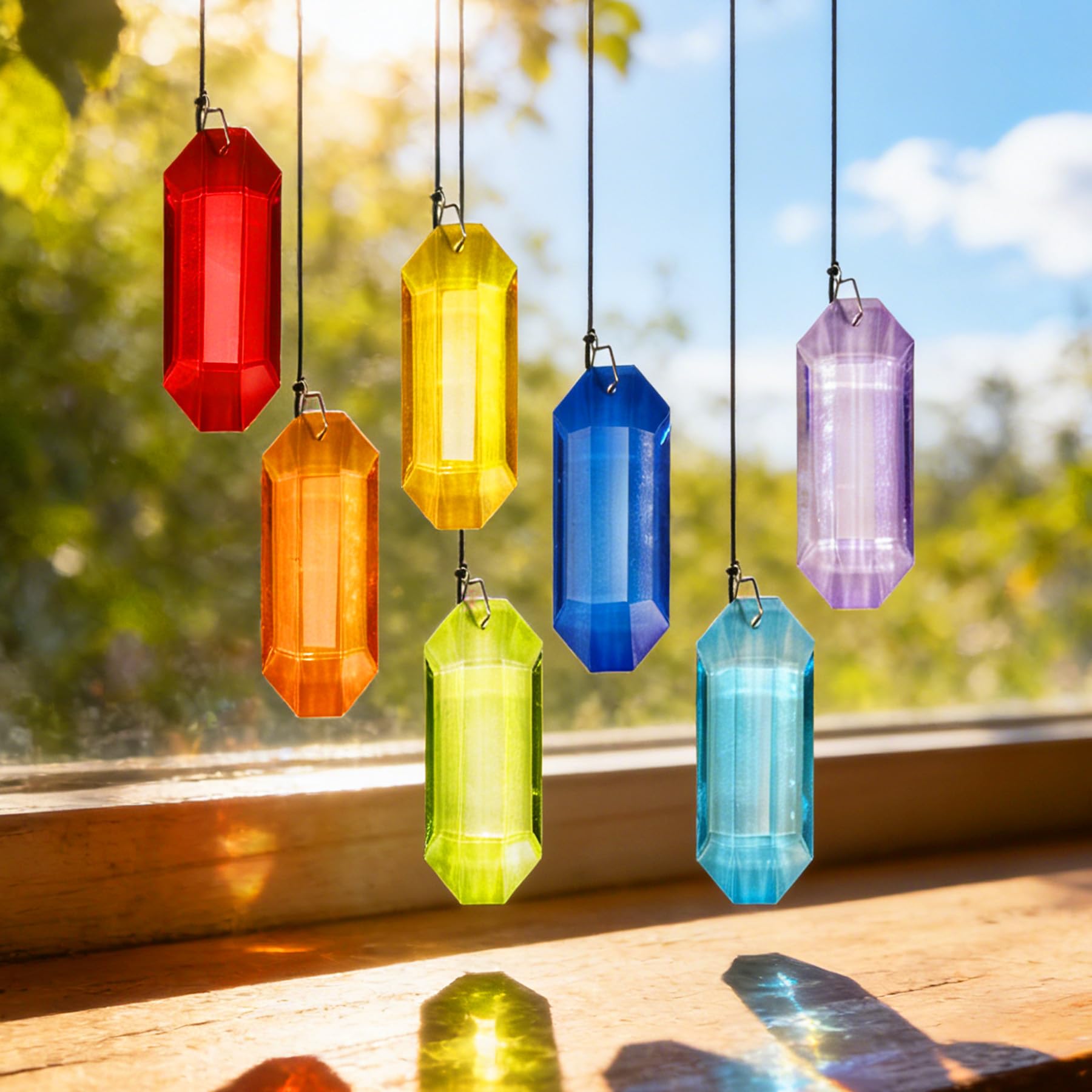 VEEKAY Acchiappasole Cristallo,7 Pezzi di Cristallo a Prisma,Pendenti Prismi Cristallo,Pendenti Suncatcher Decorazione,per Decorazioni Casa Giardino Finestra Outdoor