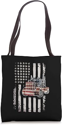 American Flag Semi Truck US Trucking Driver Trucker Gift Tote Bag