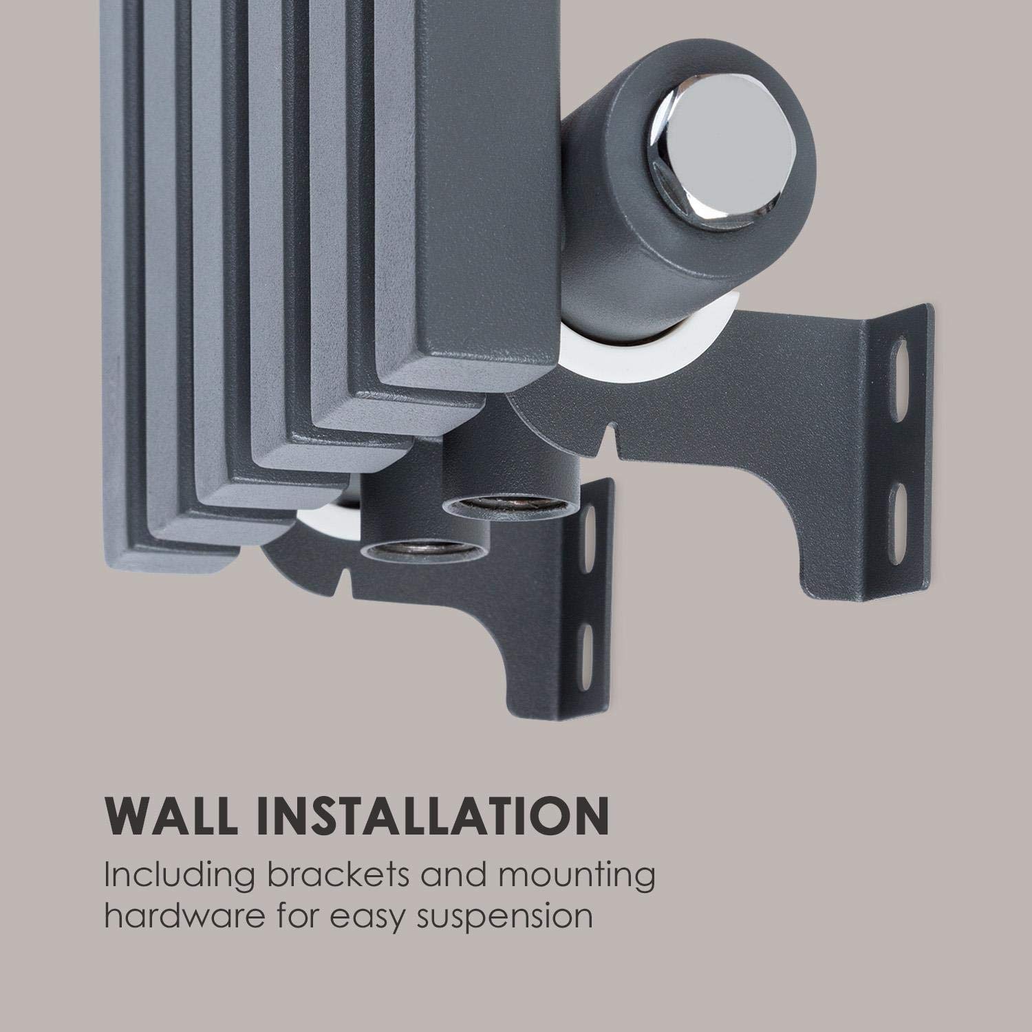 Delgado 120x25 Radiator - grzejnik rurowy, 6 żeber pionowych, 2 w 1: podłączenie środkowe lub boczne/przyłącza 1/2", montaż ścienny, 508 W/maks. 70°C/maks. 10,1 bar, Slim, 4-10 m², Szary