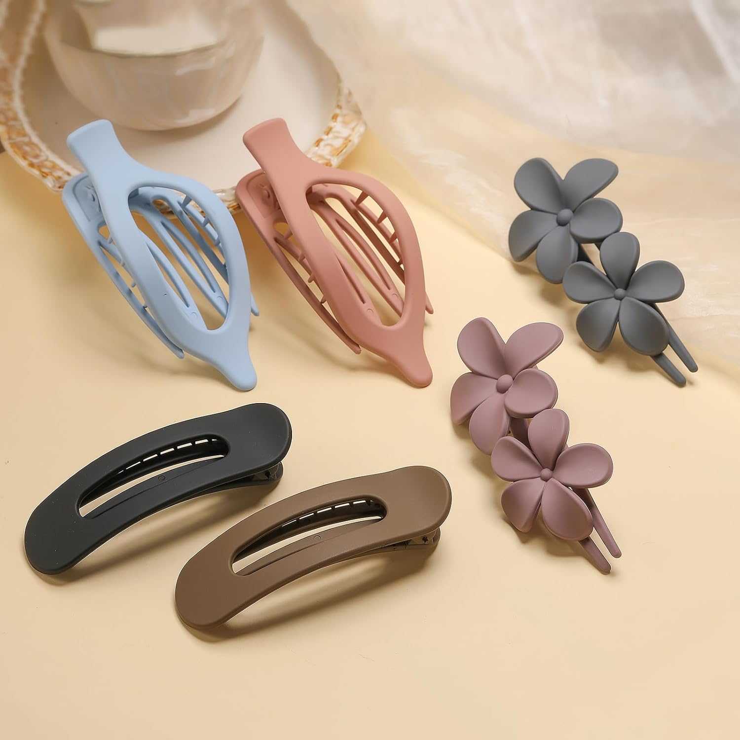 6 Pack Large Flat Claw Clips for Women, French Matte Non Slip Flat Hair Clips, 3 Styles Strong Hold Side Slide Barrettes for Thick Thin Fine Hair, Duckbill No Crease Hair Accessories (Pink&Blue) - Image 6