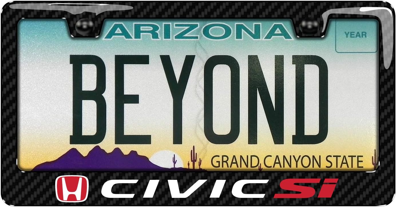 iPick Image for Honda Red Logo Civic Si Black Real Carbon Fiber ABS Plastic License Plate Frame