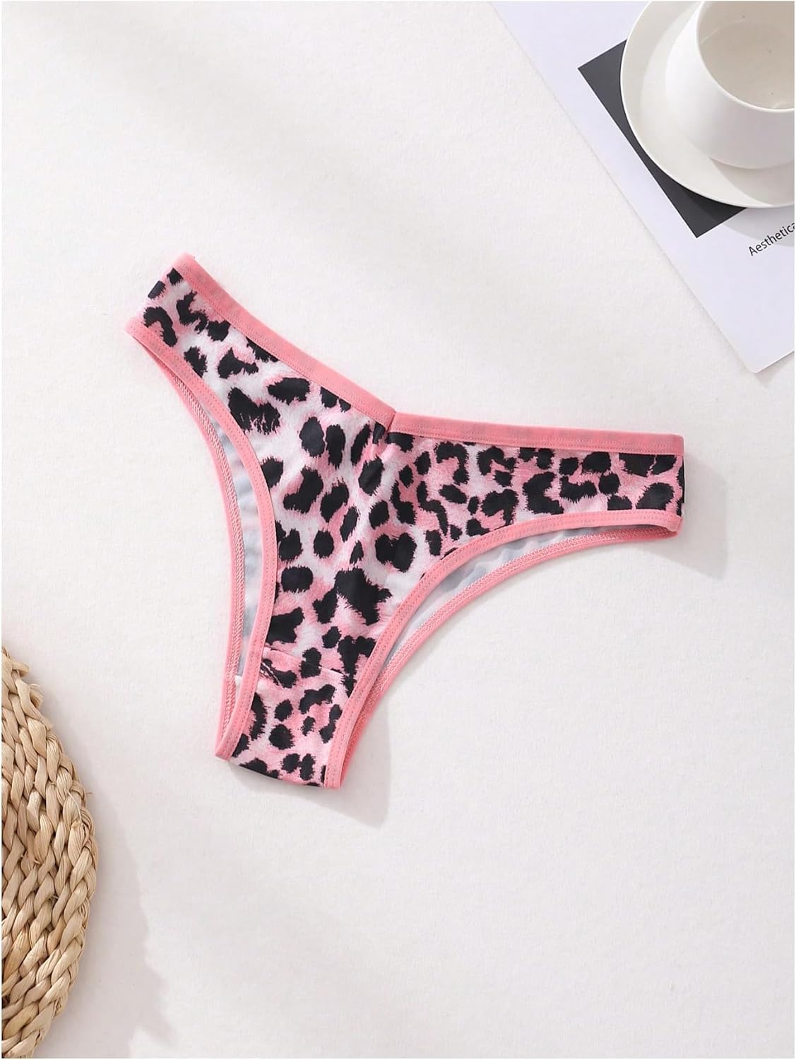 OYOANGLE Women's 6 Pack Leopard Print Thong Underwear Ice Silk Panties Seamless Thong Panties - Image 2