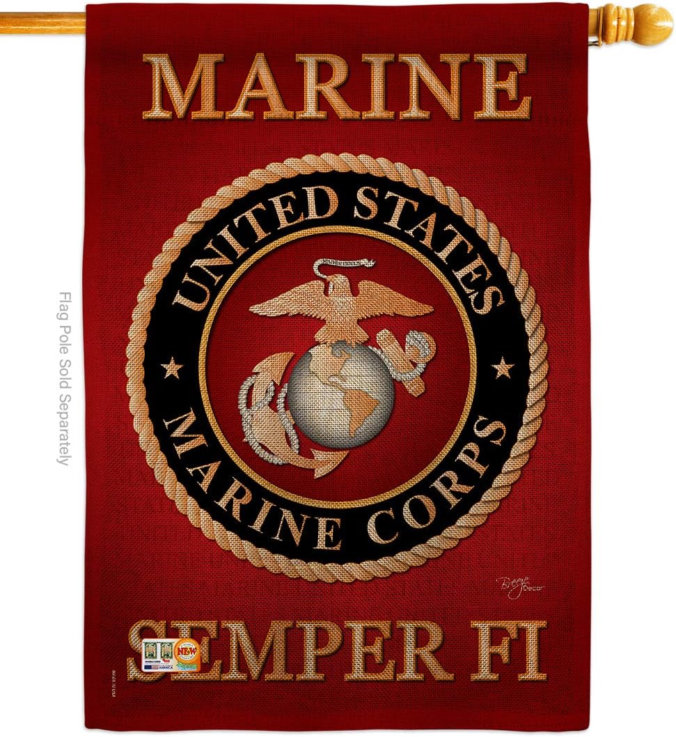 Marine Corps Burlap House Flag Armed Forces USMC Semper Fi United State American Military Veteran Retire Official Small Decorative Gift Yard Banner Double-Sided Made In USA 28 X 40