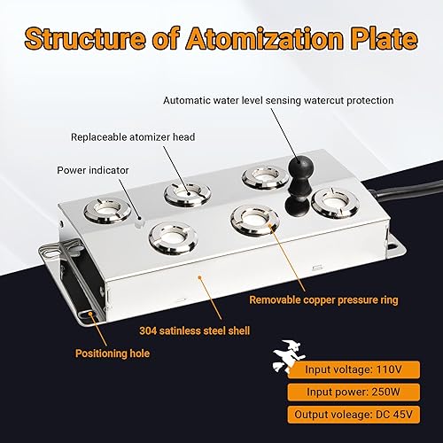 Vista 15 de Nebulizador ultrasónico mejorado de 12 cabezales, fabricante de niebla ultrasónica con flotador, nebulizador de 304.3 fl oz/H con fuente