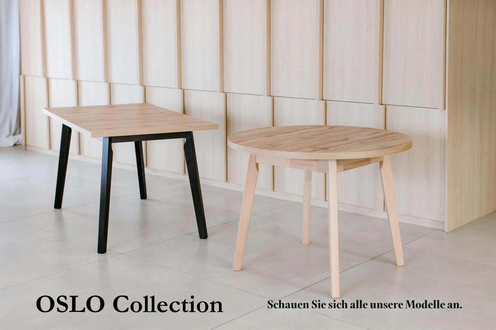 Ausziehbarer Esstisch- Oval- Esszimmertisch- Küchentisch-Hölzerne Beine in Schwarz - Tischplatte in Artisan- Moderner Stil- Für 6-8 Personen, 80x 140-180