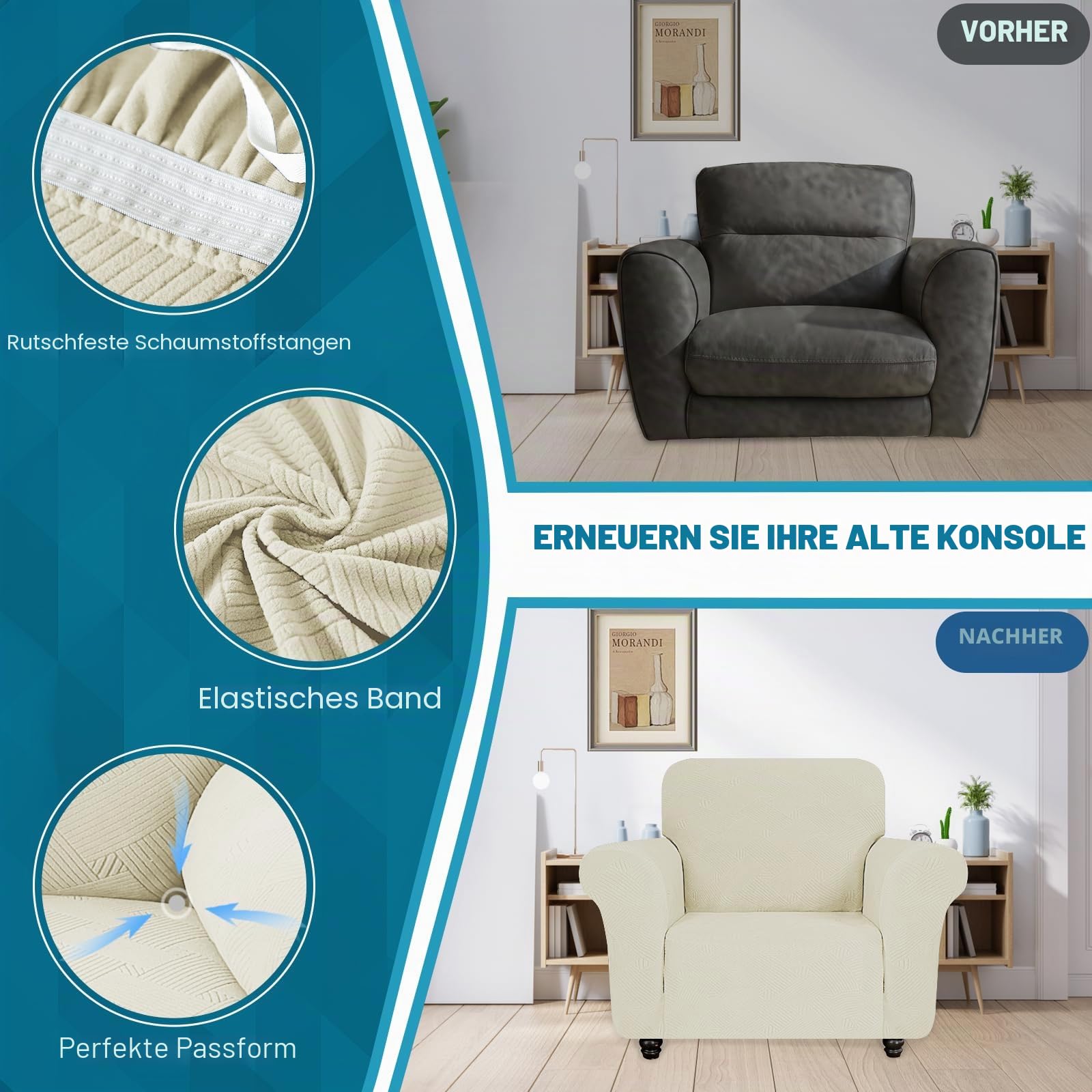 YSTELLAA Stretch Sofa Überzug 3 Sitzer, Elastisch Sofabezug Mit Armlehnen, Jacquard Sofaschoner rutschfest, Universal Sofa Cover Moderne, Couchüberzüge Sofahusse Für Katze Hund, Beige