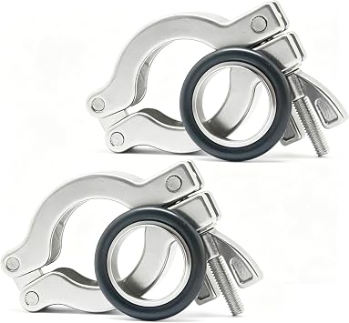 QiiMii KF-25 SS304 Wing Nut Clamp Flange Quick Clamp with Centering O-Ring (2 Pack)