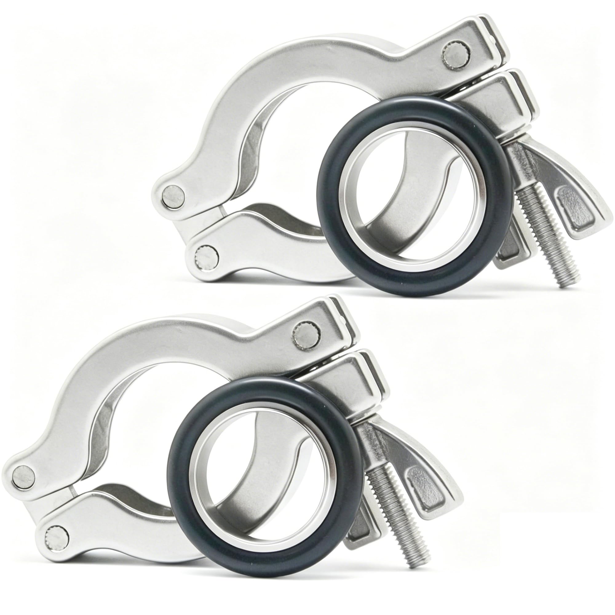 QiiMii KF-25 SS304 Wing Nut Clamp Flange Quick Clamp with Centering O-Ring （2 Pack）