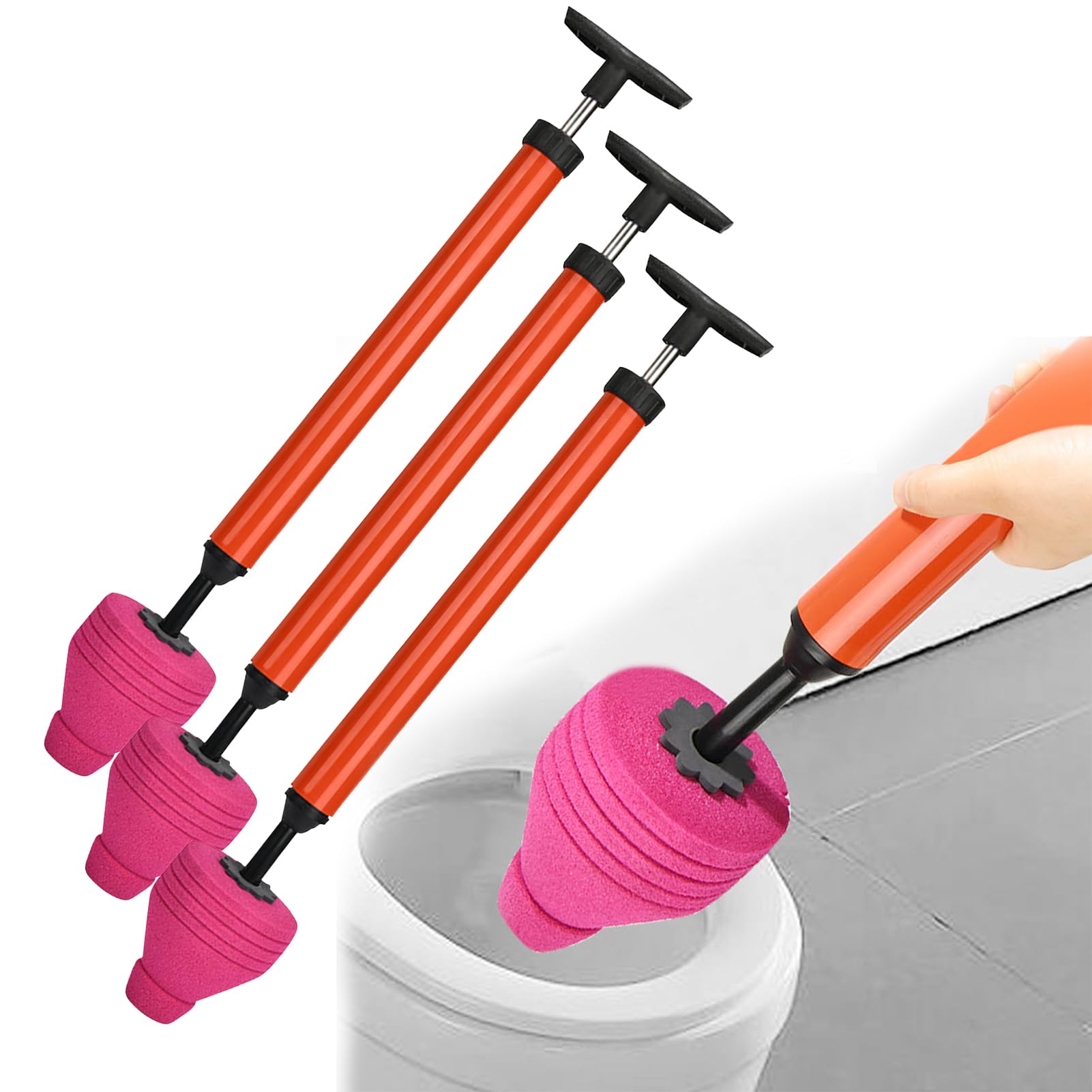 2024 Neu Abflussreiniger Pumpe,Saugglocke für Waschbecken bei Verstopfungen, Vakuum Pümpel mit starker Saugleistung, WC Pömpel 4 in 1 Toilet Plunger für Toilette Badewanne Bodenablauf (3 Stück)