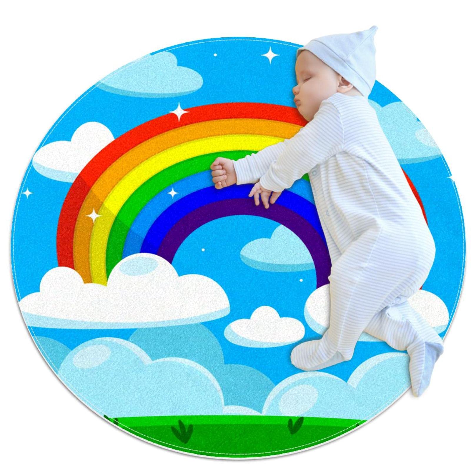 Tapis Arc-en-Ciel Bleu JDEZ 100cm Idéal pour la Salle de Jeux et la Chambre