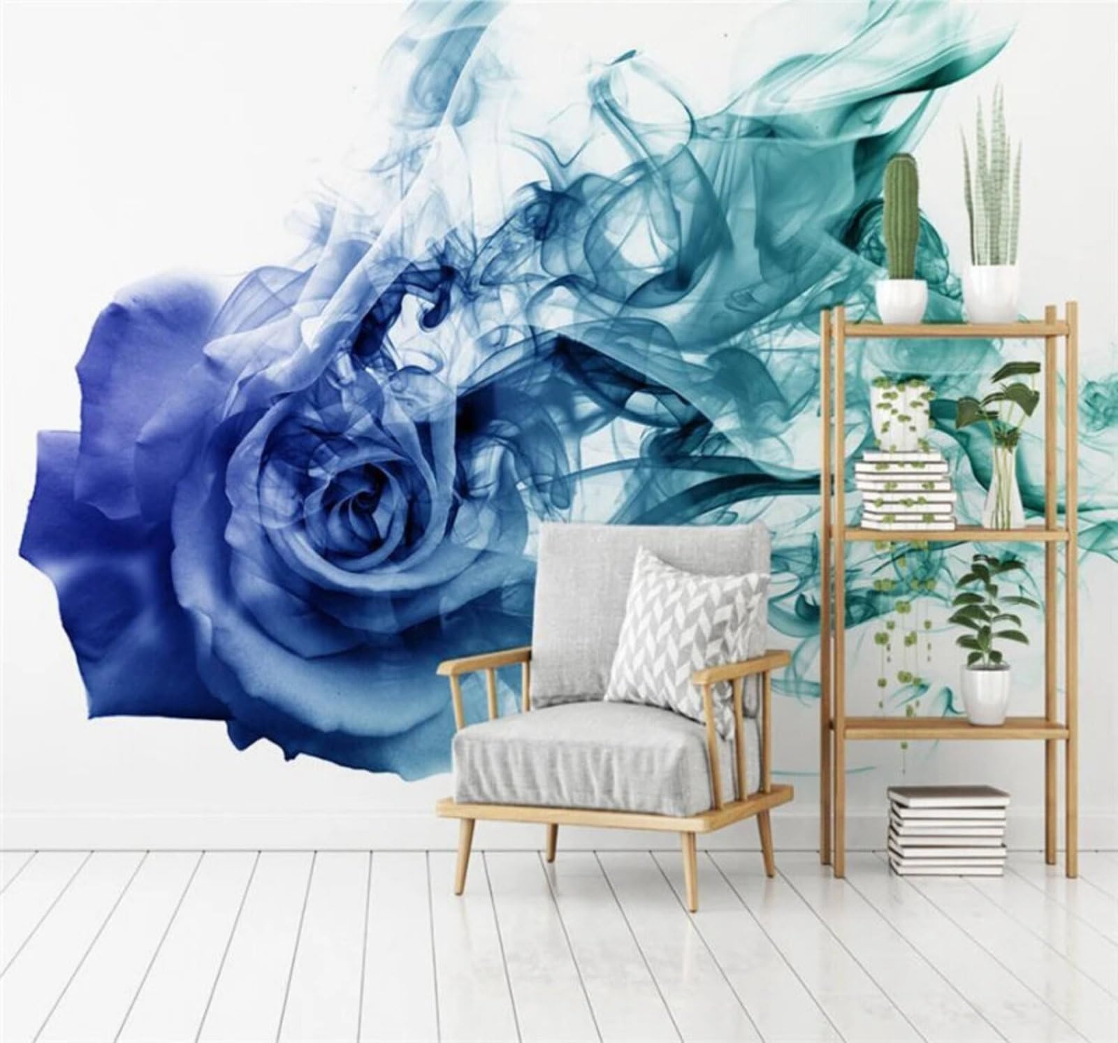 XLMING Abstract Creative Blue Mist Roses 3D Wallpaper Luxury Silk Study Dining Feature Sofa Grey Bedroom Living Room Tv Decorative Wall-400cm×280cm