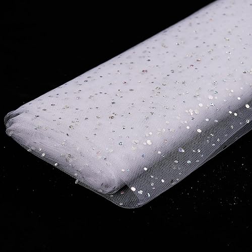 Miniatura 8 de Rollos de tela de tul con purpurina blanca de 54 pulgadas x 10 yardas, pernos, lentejuelas, cinta de tul, tela de red para faldas tutú, vestido,