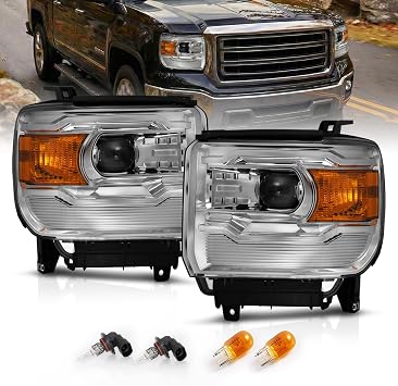 AmeriLite for 2014-2015 GMC Sierra 1500/15-2017 2500HD 3500HD Black Square Projector Replacement Headlights Assembly Pair - Passenger and Driver Side