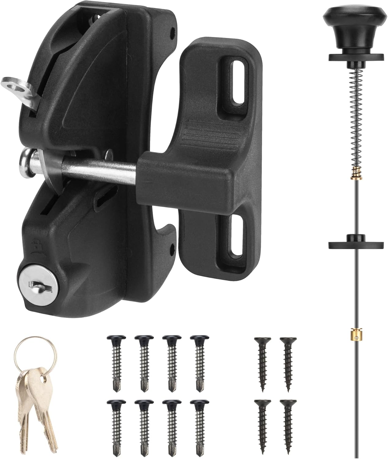 Key Lockable Two-Sided Gate Latch for Outdoor Fence, Operates 2 Side of The Gate for Square Frame Post, Rustproof Fence Latch Gate Lock for Metal, Wood, Vinyl Fence Gates,Gate Hardware,Black Finish