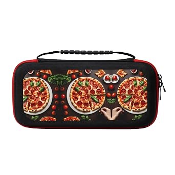 GaxfjRu Pizza Food Protective Hard Shell Travel Carrying Case Pouch for Console & Accessories Switch Carrying Case Compatible with Nintendo Switch/Switch OLED with 20 Games Cartridges