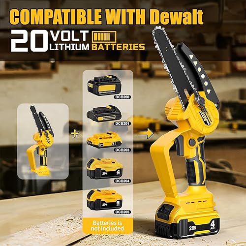 Miniatura 2 de Mini motosierra compatible con batería Dewalt de 20 V MAX, motosierra de poda inalámbrica con bloqueo de seguridad y cadena de repuesto, funciona