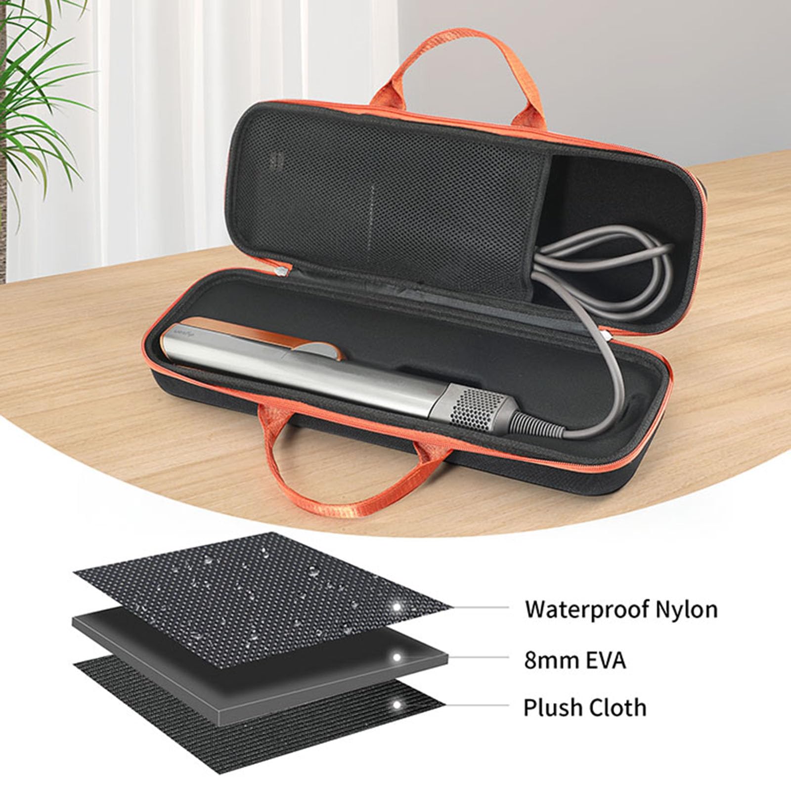 Étui de Transport Rigide pour sèche-Cheveux Airstrait - Étui de Protection Portable pour Fer à Lisser (Noir et Orange)