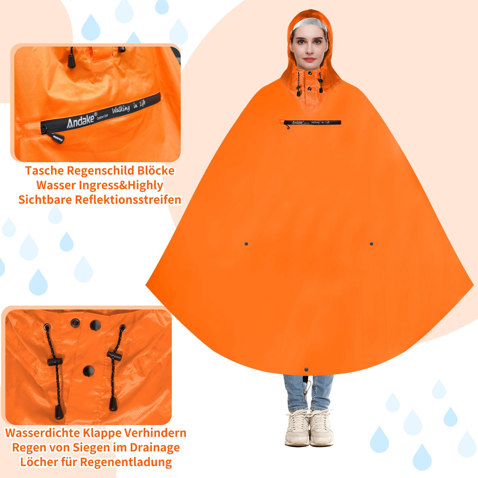 Andake Poncho Antipioggia Bicicletta per Uomo e Donna, Impermeabile Ciclismo Pioggia Poncho