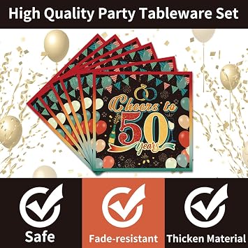 EUOYUFO 96Pcs Vintage 50th Anniversary Paper Plates Napkins Forks 50th Wedding Anniversary Party Tableware for Men Women Cheers to 50 Years Theme Supplies Serve 24 Guests