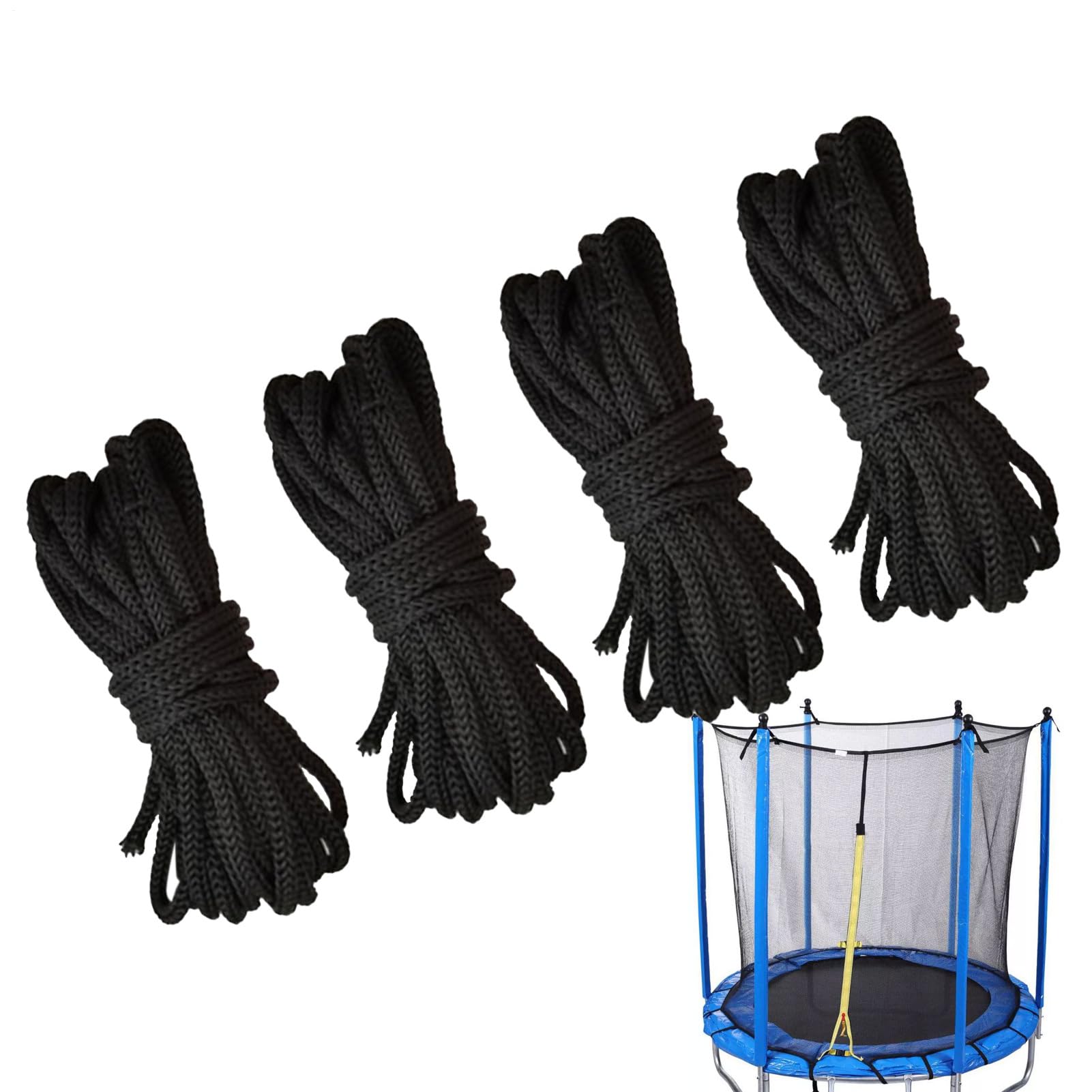 4 szt. linek do siatki trampoliny, 4,6 m, czarna lina mocująca, części zamienne, lina łącząca siatkę do trampoliny