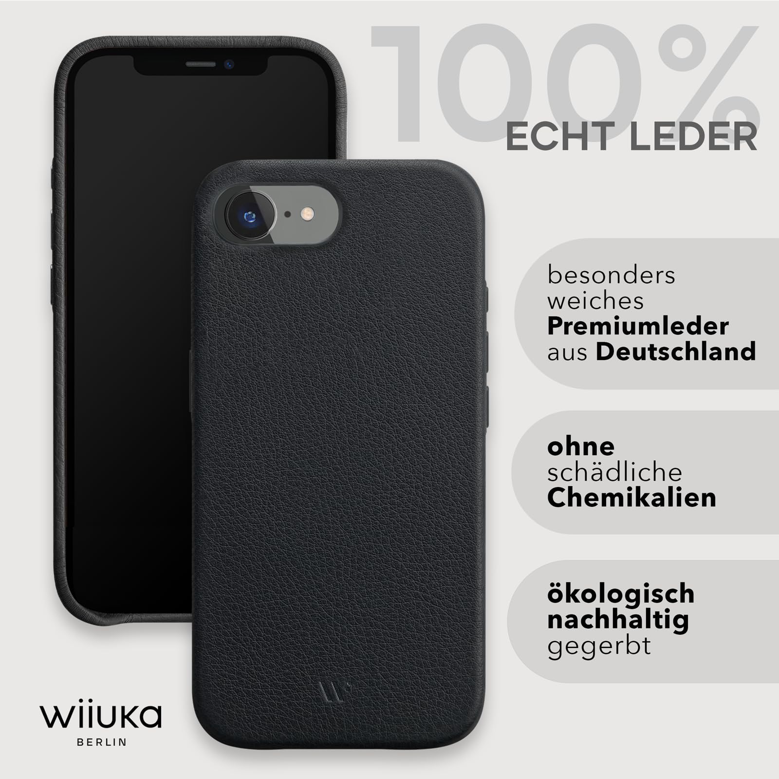 WIIUKA Funda para iPhone 17e / 16e, piel de Alemania, funda de piel extrafina, funda para teléfono móvil, funda de piel de alta calidad, color negro