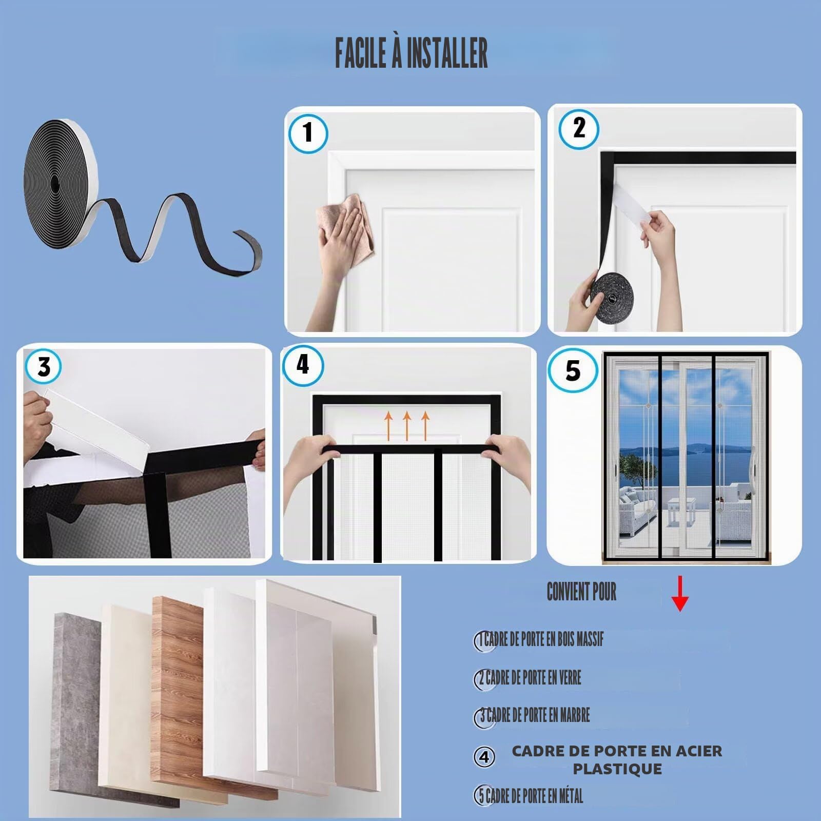 Moustiquaire Porte Fenetre, 300x215cm Moustiquaire Fenetre Magnetique, Rrideau Anti Mouches pour Porte Exterieur/Couloirs/Patio Installation facile sans percer,noir