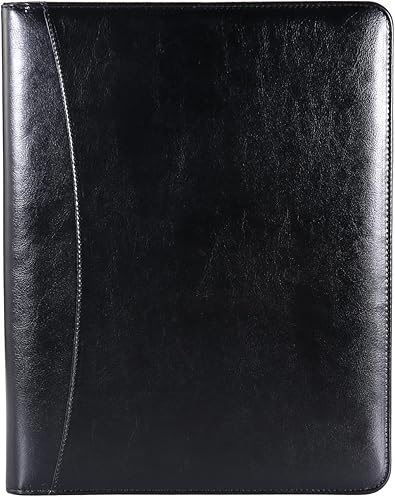 Miniatura 5 de Enyuwlcm A4 PU Padfolio de cuero con cremallera cartera con cremallera con portapapeles para currículum adecuado para hombres mujeres (marrón)